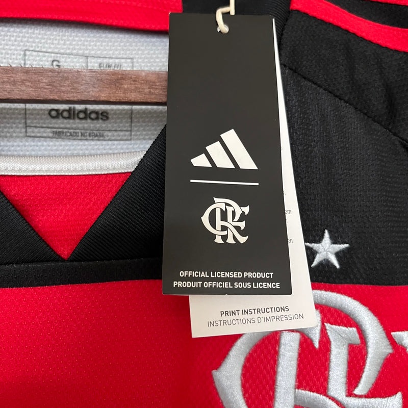 Camisa Flamengo I 24/25 s/n° Torcedor Adidas Masculina - Vermelho+Preto