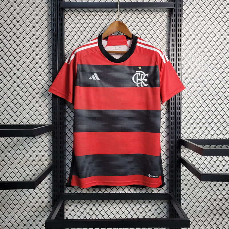 Camisa Flamengo I 23/24 s/n° Torcedor Adidas Masculina - Vermelho+Preto