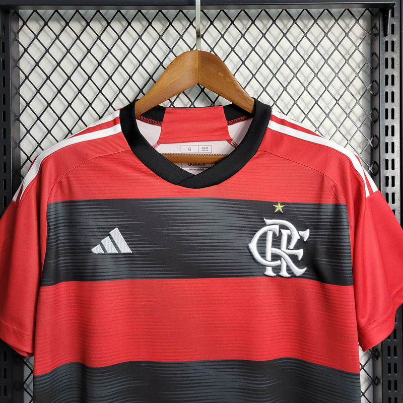 Camisa Flamengo I 23/24 s/n° Torcedor Adidas Masculina - Vermelho+Preto