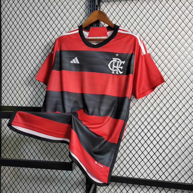 Camisa Flamengo I 23/24 s/n° Torcedor Adidas Masculina - Vermelho+Preto