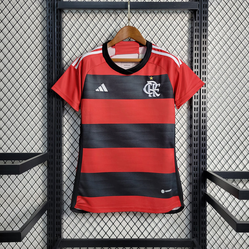 Camisa Flamengo I 23/24 s/n° Torcedor Adidas Feminina - Vermelho+Preto