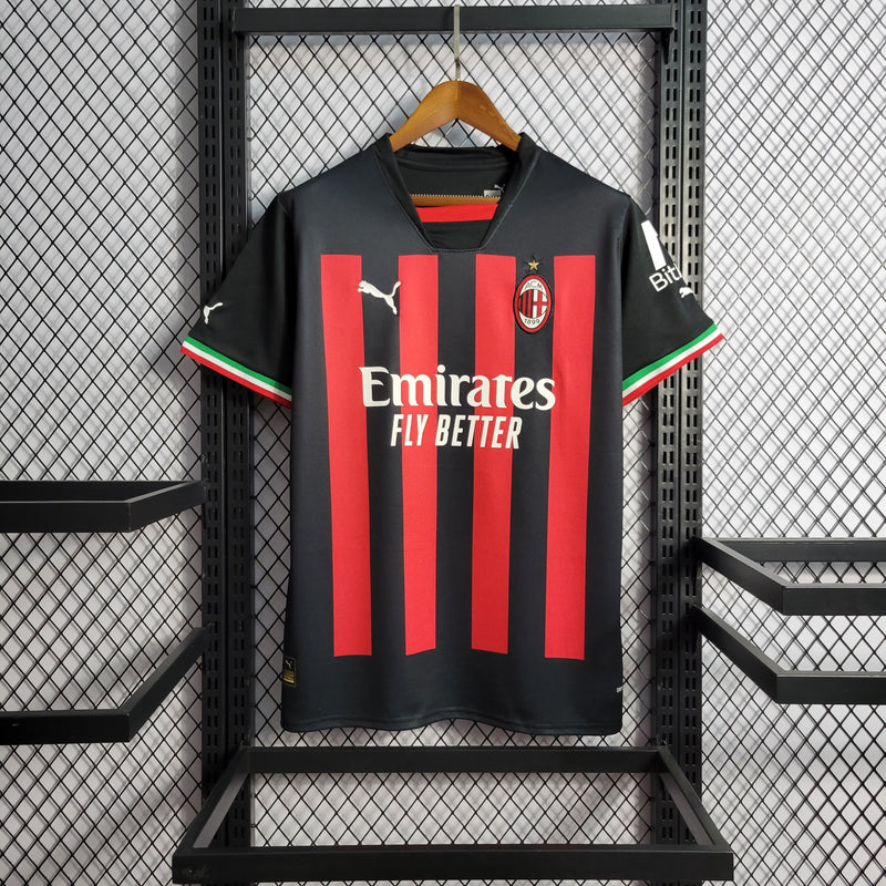 Camisa Milan Home 22/23 s/n° Torcedor Masculina - Preto+Vermelho