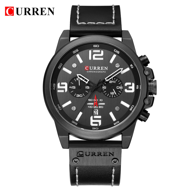 CURREN-Relógios de pulso a quartzo e à prova d'água com cronógrafo, estilo militar, pulseira de couro legítimo, masculino e de marca de luxo