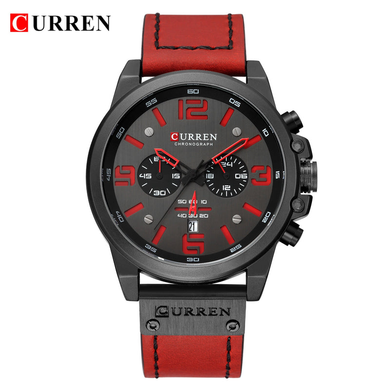 CURREN-Relógios de pulso a quartzo e à prova d'água com cronógrafo, estilo militar, pulseira de couro legítimo, masculino e de marca de luxo