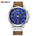 CURREN-Relógios de pulso a quartzo e à prova d'água com cronógrafo, estilo militar, pulseira de couro legítimo, masculino e de marca de luxo