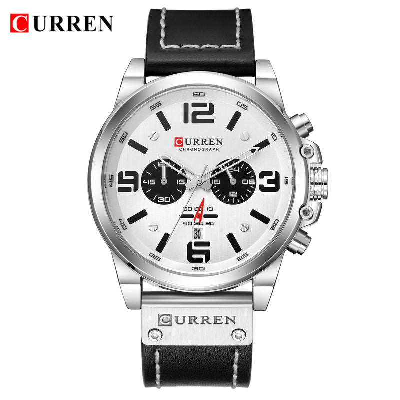 CURREN-Relógios de pulso a quartzo e à prova d'água com cronógrafo, estilo militar, pulseira de couro legítimo, masculino e de marca de luxo