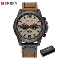 CURREN-Relógios de pulso a quartzo e à prova d'água com cronógrafo, estilo militar, pulseira de couro legítimo, masculino e de marca de luxo