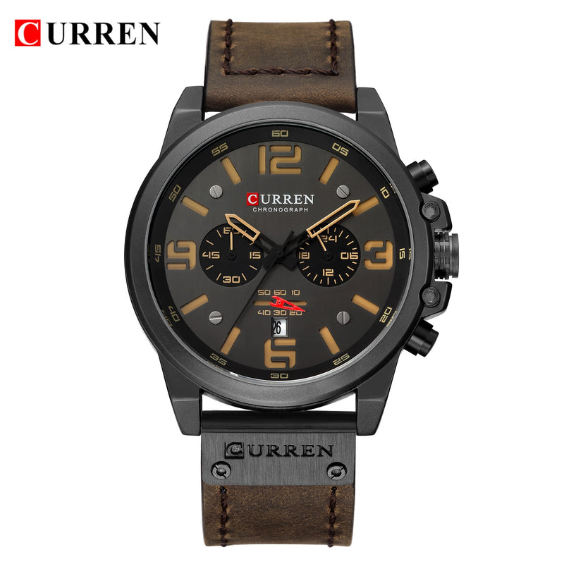 CURREN-Relógios de pulso a quartzo e à prova d'água com cronógrafo, estilo militar, pulseira de couro legítimo, masculino e de marca de luxo