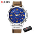 CURREN-Relógios de pulso a quartzo e à prova d'água com cronógrafo, estilo militar, pulseira de couro legítimo, masculino e de marca de luxo