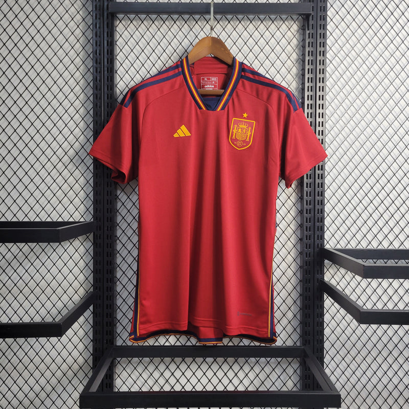 Camisa Seleção Espanha Home 22/23 s/n° Torcedor Adidas Masculina - Vermelho+Amarelo